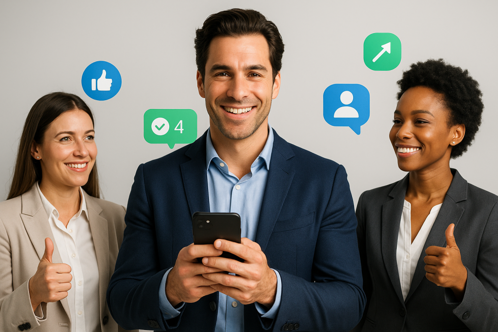 Illustration of Confident salespeople in a Minimal studio setting, with a confidence mood.