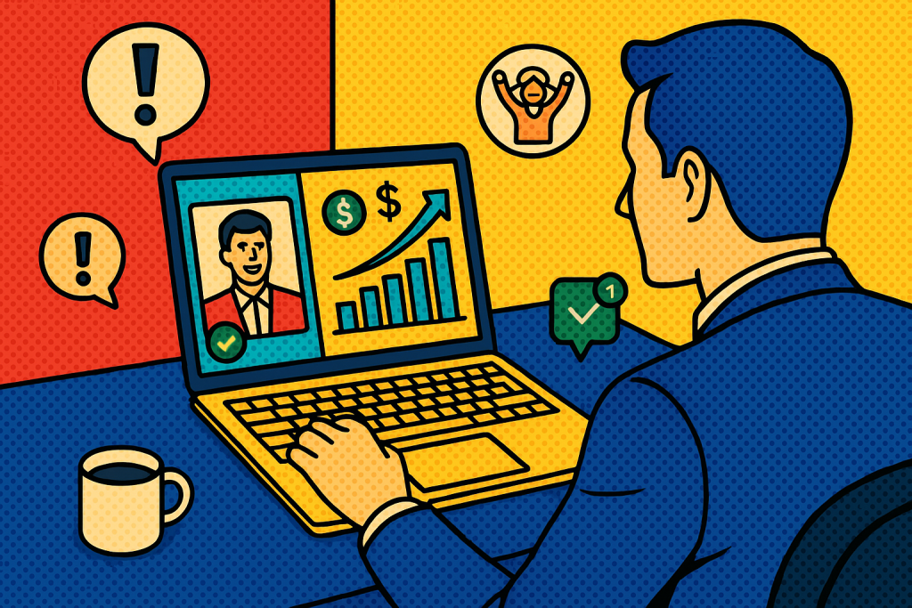 Illustration of Live call dashboards in a remote work setup setting, with a achievement mood.