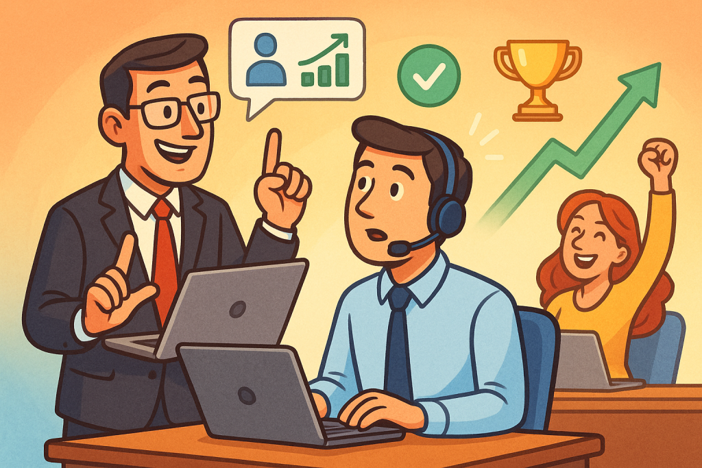 Illustration of Manager coaching agents in a Abstract gradient setting, with a professional success mood.